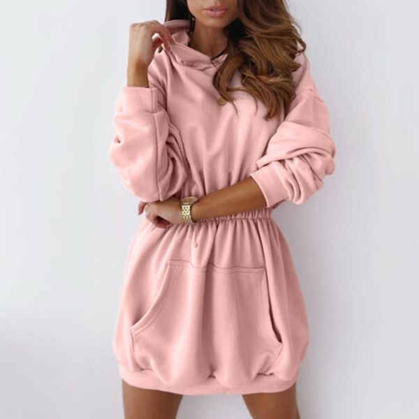 

women oversized hoodies dress autumn warm oversized long sleeve sweatshirt casual pocket hoodies dresses plus size women, Black