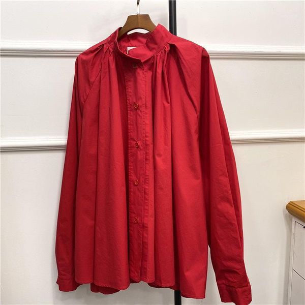 

100% cotton women's blouse stand collar long sleeve shirt lady single-breasted blouses and 1, White