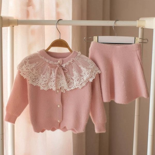 

autumn and winter girls knit cardigan sweater short skirt set 90cm, Black;white