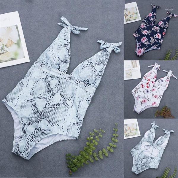 

swimwear new summer women flower print bikinis beachwear push up bandage one-piece swimmer for ladies m121, White