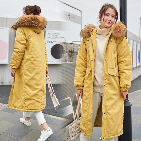 

long down 2020 new korean casual loose women's cotton padded jacket for women in winter, Black