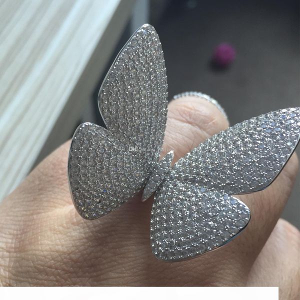 

the bigger size of butterfly ring of sterling silver 925 with the moving butterfly ring with moving wings with white zircon wedding jewelry