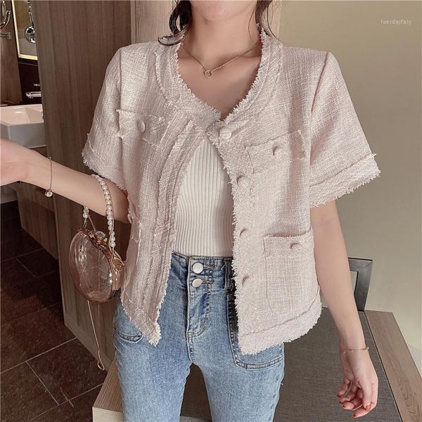 

women's jackets 2021 summer women tweed jacket coat single breasted weave female fashion vintage outerwear crop outfits for women1, Black;brown