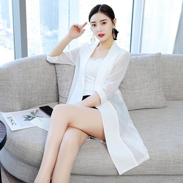 

fashion women's small suit women's jacket 2020 new summer slim cardigan slim long tide thin jacket temperament wild1, White;black