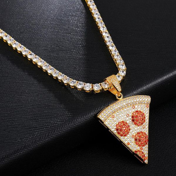 

luxury men/women hip hop pizza pendant necklaces aaa zircon tennis chain hiphop iced out bling necklace fashion jewelry fashion, Silver