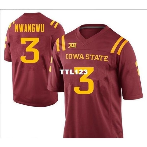 

2019 new 3740 iowa state cyclones kene nwangwu #3 real full embroidery college jersey size s-4xl or custom any name or number jersey, Black