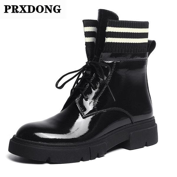 

boots fashion patent leather chunky square med heels ankle for women dress party autumn winter casual shoes short 39, Black