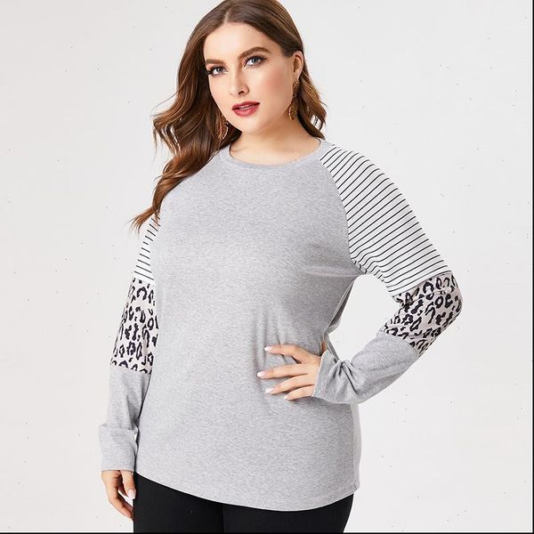 

mk 2021 spring plus size womens long sleeve t shirt and fashion ladies contrast leopard shirts, White