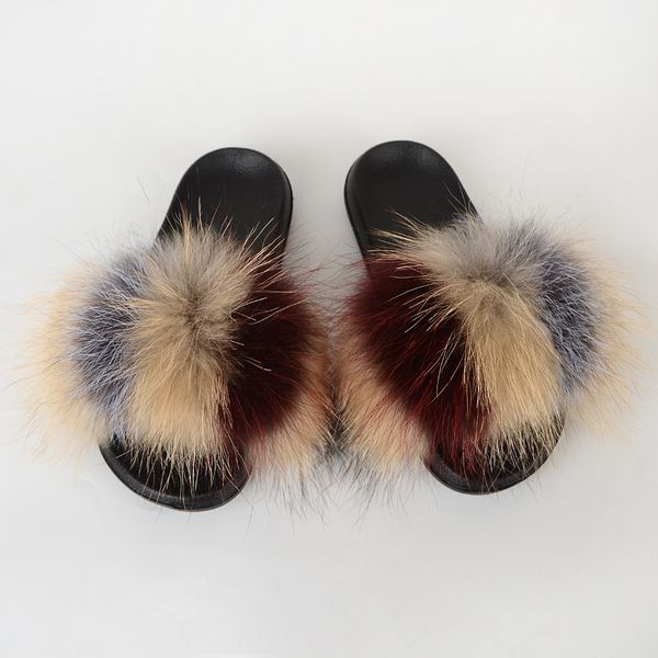 

fluffy slipper woman summer furry slides ladies fashion luxury fur sandals designer shoes women big size wholesale drop shipping x1020, Black
