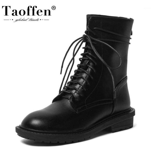 

taoffen size 31-43 women ankle boots cross strap back zipper shoes flats round toe zipper shoes winter boots party footwear1, Black