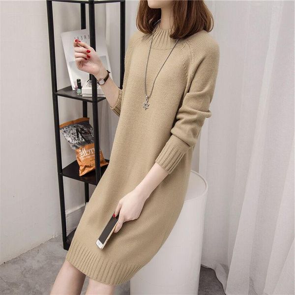 

knitted dresses women solid color half turtleneck full sleeve loose casual clothing fashion wild autumn winter, Black;gray
