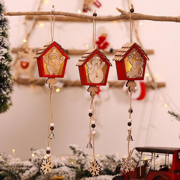 

christmas tree wooden house shaped pendant with led light xmas trees decoration home ornament mold holiday supplies1