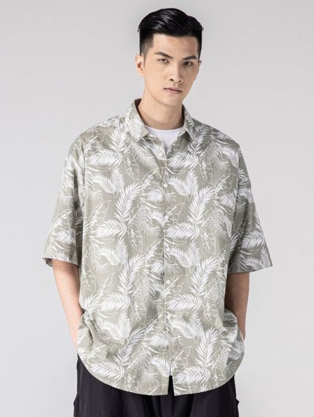 

men drop shoulder tropical print shirt m6ty#, White;black