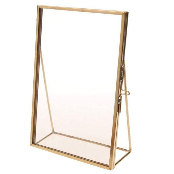 

simple antique rectangular tanding transparent glass p frame for home decoration - gold