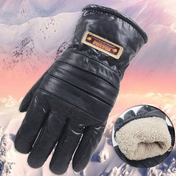 

winter thicken fleece warm men' big size leather driving sport moto cycling non-slip thick velvet inside riga gloves a79, Blue;gray