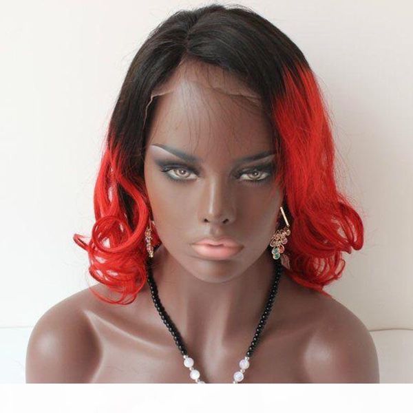 

red short wig body wave virgin brazilian short bob glueless 1b dark root red ombre human hair wigs for black women, Black;brown