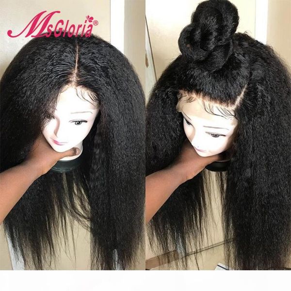 

natural color 180% kinky straight human hair wigs for women part lace front wig brazilian remy hair wigs human pre plucked, Black;brown