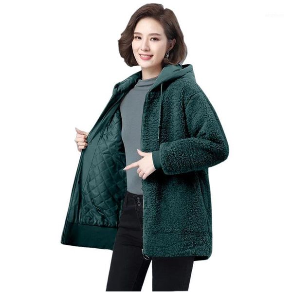 

women's fur & faux 2021 oversize lamb wool coat women winter padded jacket hooded thick warm plus size l-6xl cotton jackets kw10501, Black