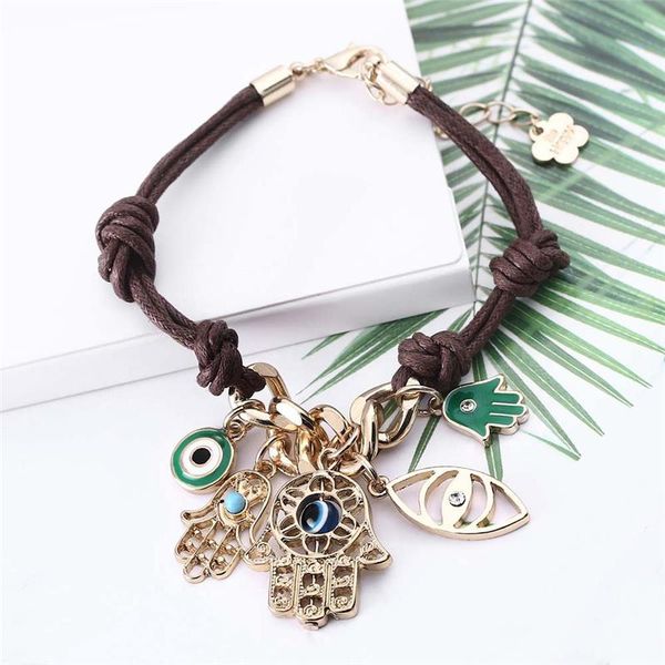 

link, chain handcuff leather bangle bracelet sm sign hand woven, Black