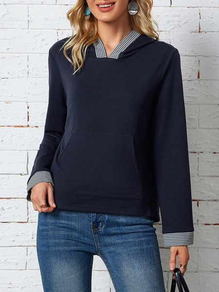 

emery rose gingham trim kangaroo pocket hoodie n8o0#, White;black