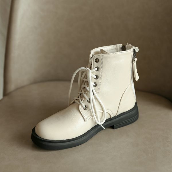 

2021 new ankle round toe lace up zipper casual women shoes pu leather square heel all match short boots big size 34-43 2dfj, Black