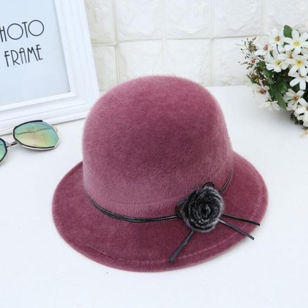 

winter pom bucket for women solid imitation wool cloche hats vintage bow bucket hats, Blue;gray