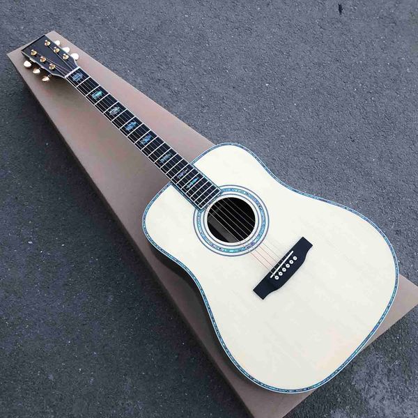 

custom aaaa all solid spruce wood acoustic guitar 41" rosewood back side ebony fingerboard round body