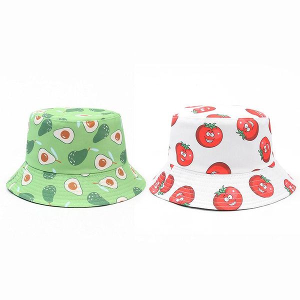 

wide brim hats double-side-wear reversible bucket hat foldable vegetable fruit print girls caps women men outdoor sun, Blue;gray