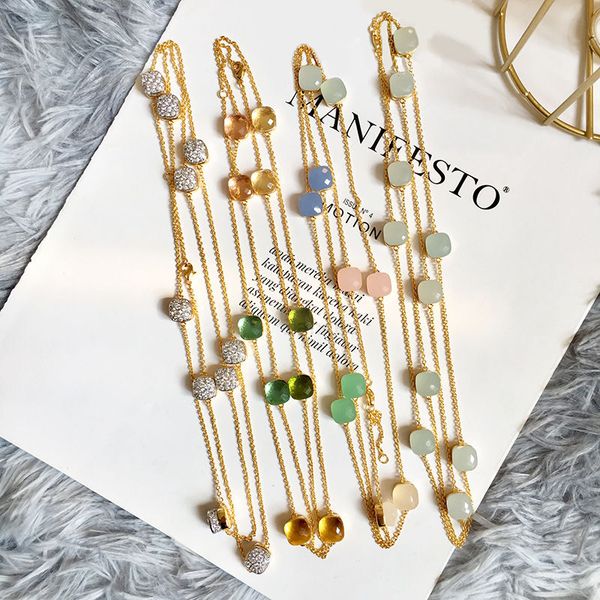 

women independently designed accessories necklace candy pendant mix colors colorful crystal long sweater chain copper plating platinum, Silver
