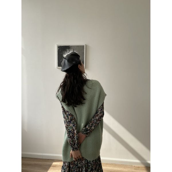 

bluepops 2021 early spring new loose v-neck knitted women's korean solid color vt sweater d5113, Black;white