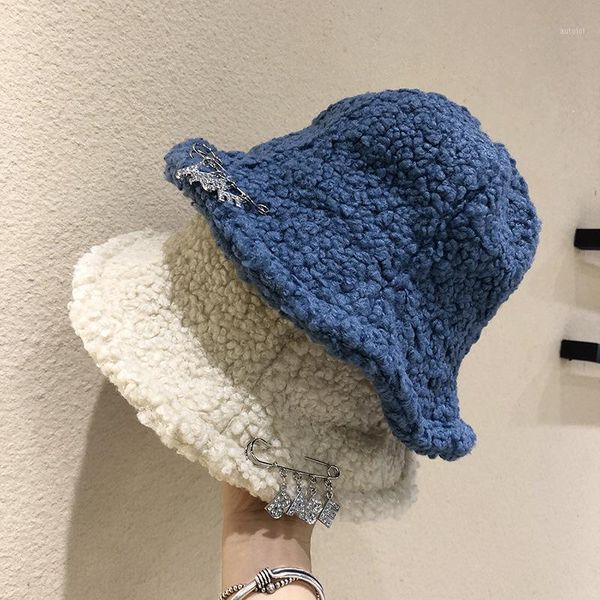 

202011-shi9260 autumn winter rhinestone letter pin plush leisure lady bucket cap women fishermen hat1, Blue;gray