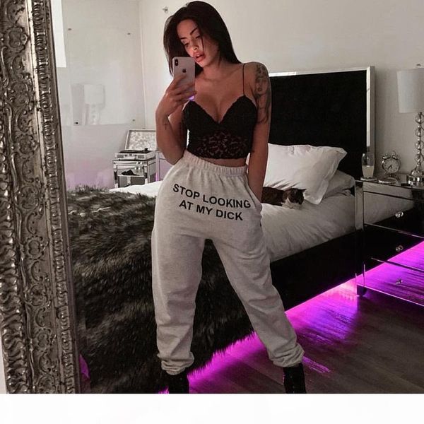 

houzhou sweat pants women letter slooking at my dick sweatpants women joggers dropshipping hip hop black high waist pants t200714, Black;white