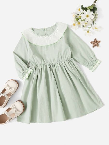 

toddler girls contrast panel frilled cuff dress she, Red;yellow