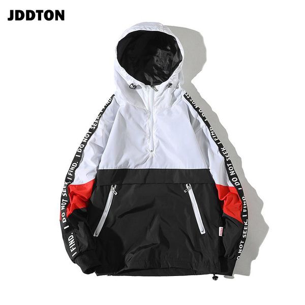 

men's jackets jddton patchwork pullover jacket fashion hooded tracksuit printing outwear loose coat hip hop man casual windbreaker je39, Black;brown