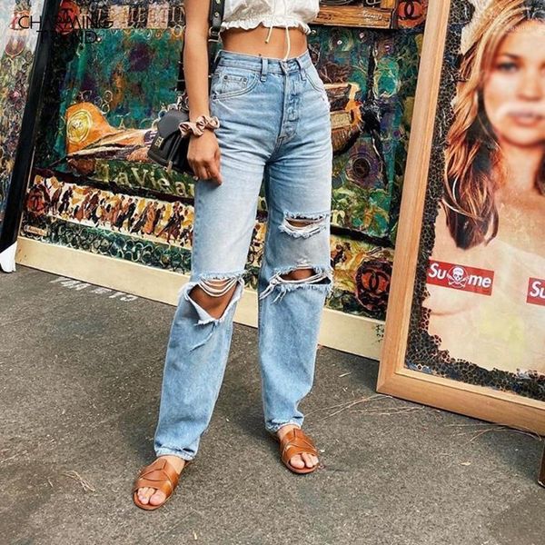 

women retro casual ripped jeans 2020 new autumn high waist for women boyfriend loose hole trousers ladies jeans trousers denim1, Blue