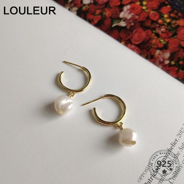 

louleur 925 sterling silver irregular glossy baroque pearl stud earrings gold modern design earrings for women party jewelry, Golden;silver