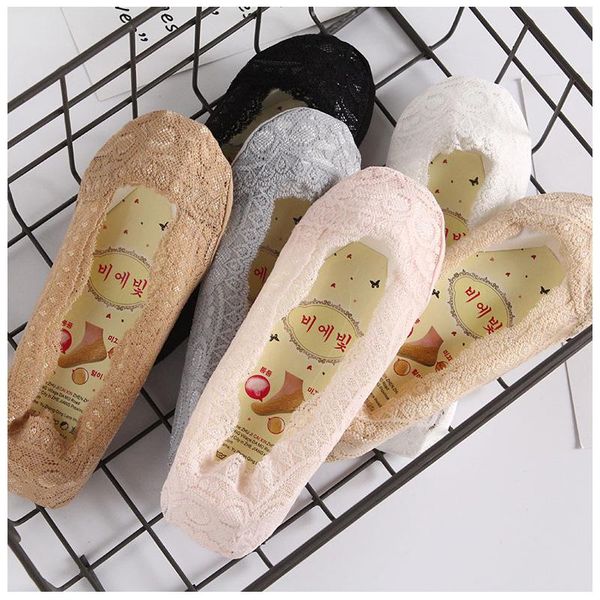 

spring new style women's lace short socks no-show socks low low-cut pure cotton silica gel anti-slip no-show ultra-thi, Black;white