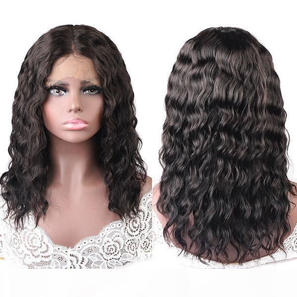 

meetu wet and wavy wigs water wave 13*1 lace front wigs t lace part wig 16inch middle part human hair wigs natural wave, Black;brown