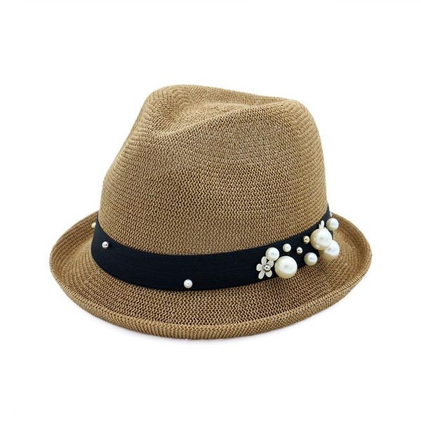 

summer hats pearl decoration sunhats for women men summer straw hats beach visor caps panama hat, Blue;gray
