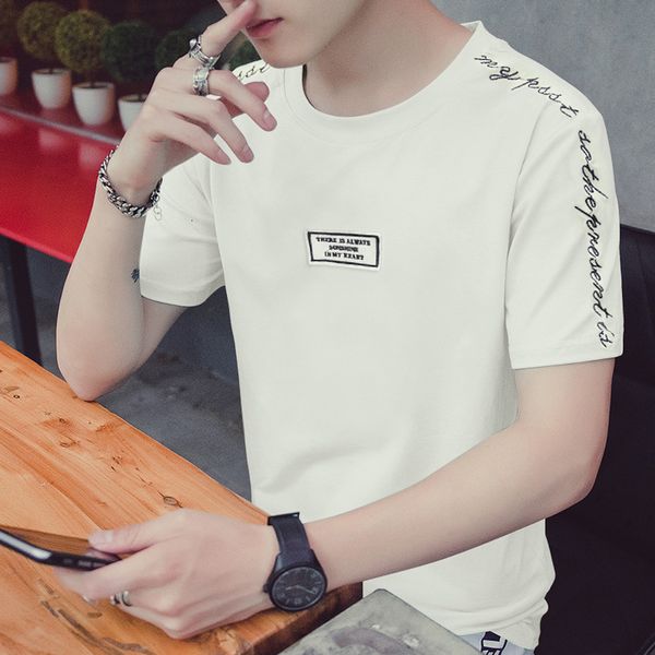 

1765 summer new korean t-shirt youth slim sports men's casual short sleeve shirt fashion, White;black