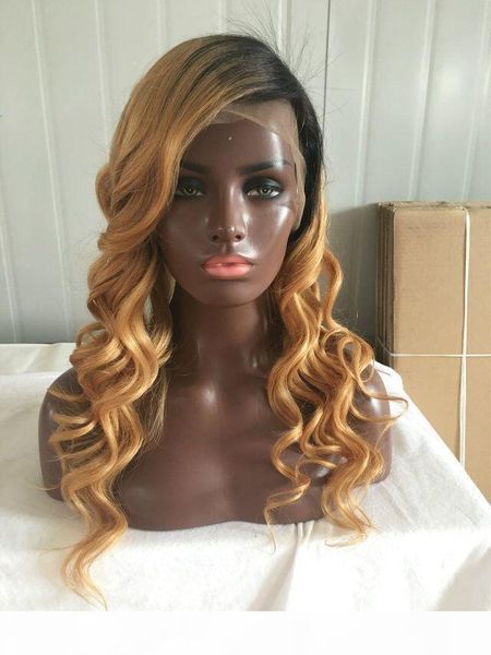 

fashion wave glueless blonde ombre lace wigs wavy #1bt#27 ombre glueless full lace human hair wigs lace front wigs, Black;brown