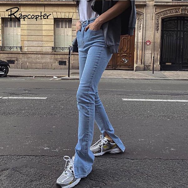 

rapcopter slim jeans for women side split high waist trouser y2k aesthetic denim pants pockets zipper cargo pants streetwear 90s, Blue