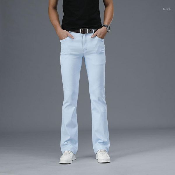 

men's jeans new men's micro-flare denim pants korean casual flared pants denim straight white jeans1, Blue
