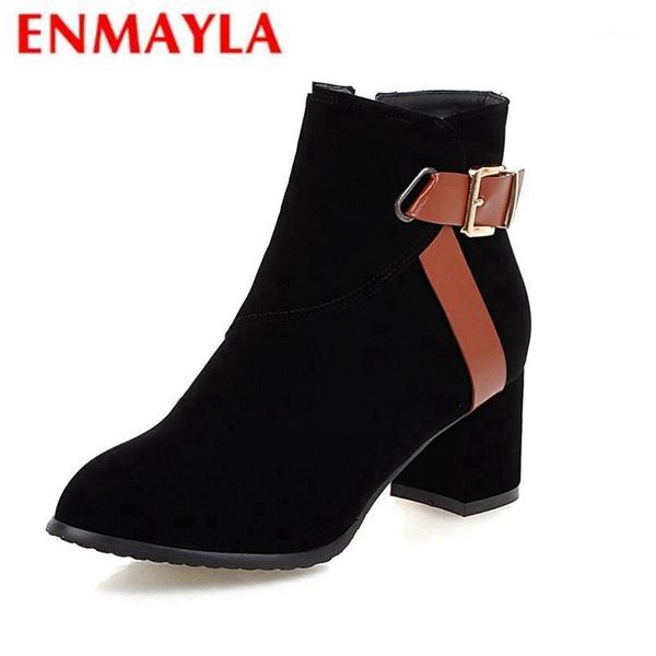 

boots enmayla square toe heel basic zip ankle winter zapatos de mujer women size 34-43 ly0721, Black