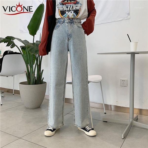 

vicone loose straight jeans female show thin high elastic waist pants1, Blue