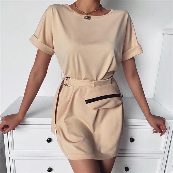 

2020 summer new womens round neck short sleeve fashion running bag lace up dress women drop shipping, Black;gray
