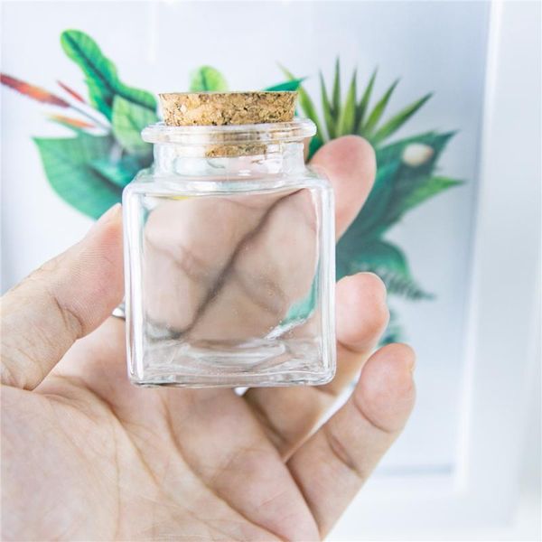 

50ml squareness hyaline glass container with cork creative decoration bottle candy storage jar refillable handicrafts vial 6pcs1