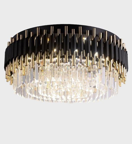 Moderner Luxus-Kronleuchter in Schwarz + Gold, der große runde Kristalllampen für Wohnzimmer und Schlafzimmer mit LED-Kronleuchter beleuchtet
