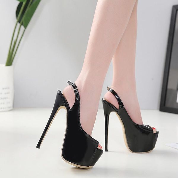

2021 women summer 16cm super high heels crazy stiletto fetish sandals peep-toe black dress stripper heels fashion shoes