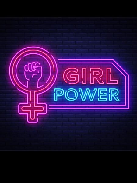 

neon sign for girls power with fist power display light advertise bright fashionable logo design impact attract light